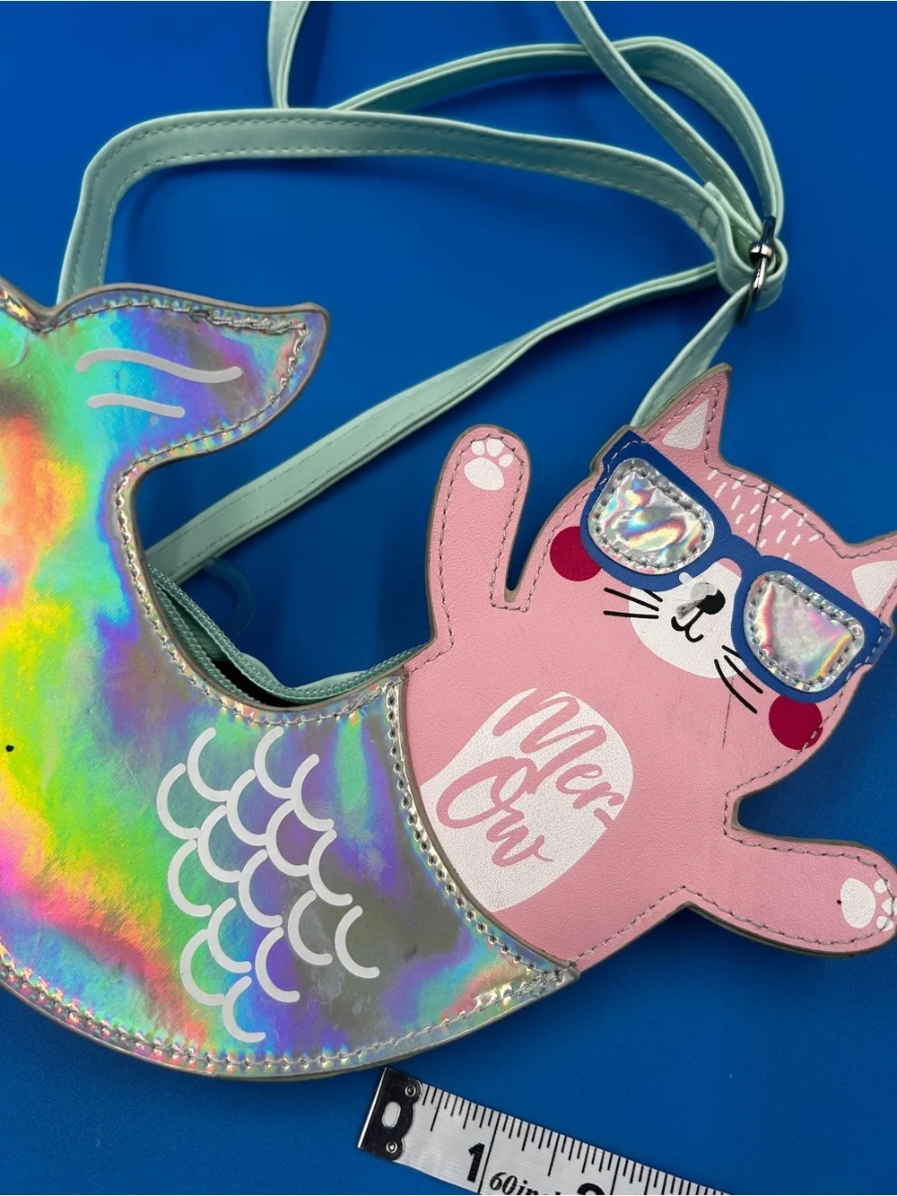 Holographic Mermaid Tail Cat Crossbody Bag - Pink & Iridescent